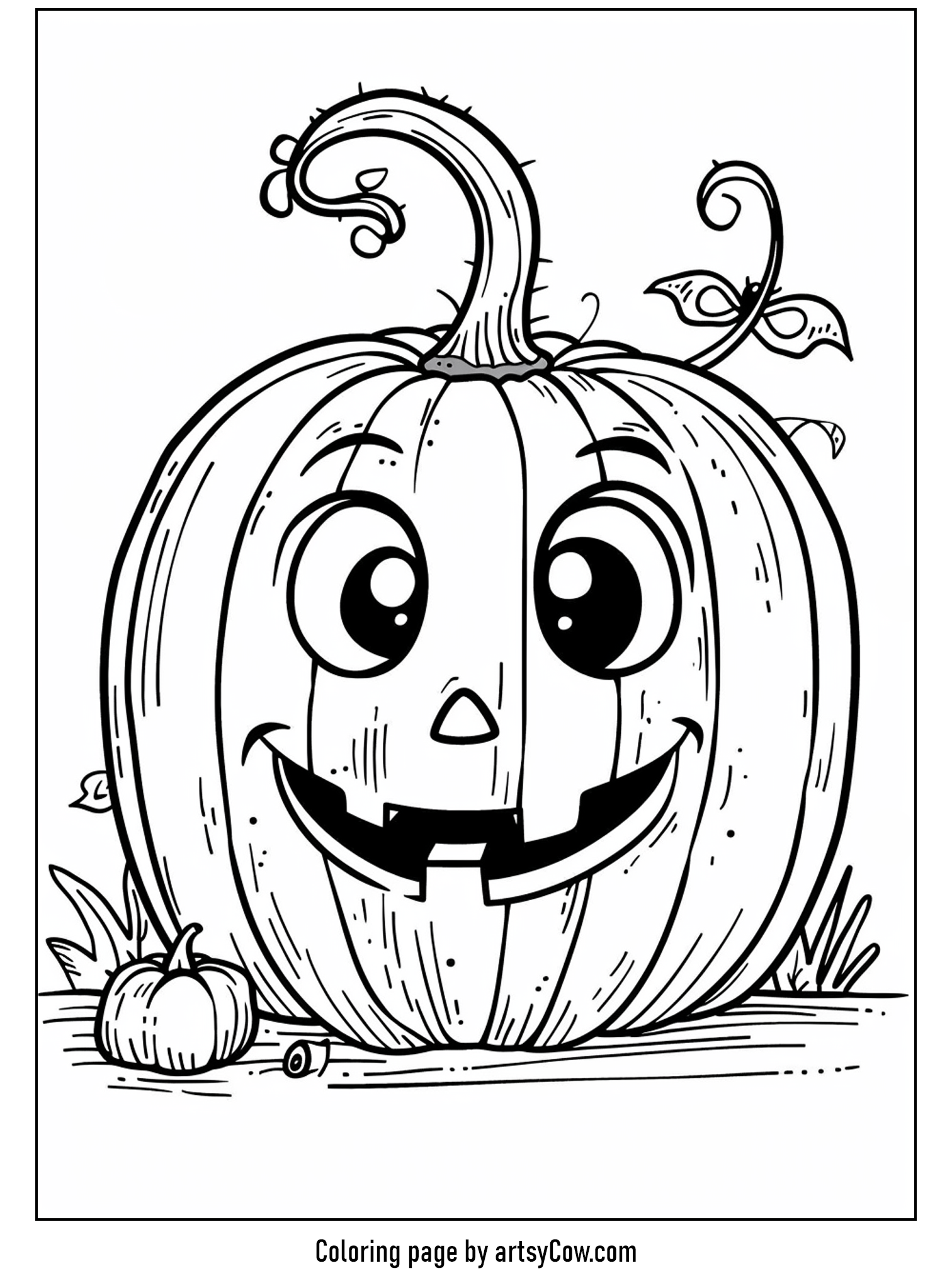halloween pumpkin drawings for kids, featuring a cartoon-style pumpkin with a playful face.